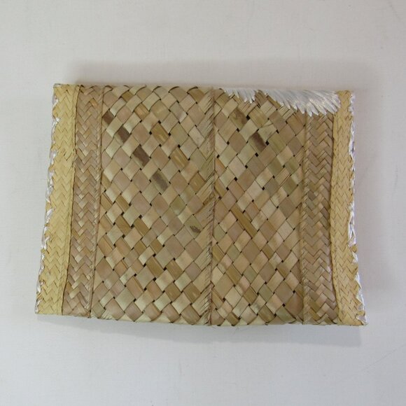 Vintage Raffia Straw And Shell Boho Clutch Handbag Summer Beach Envelope Bag - Picture 2 of 7